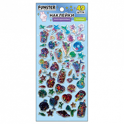 Наклейки гелевые "Любимые блестки", 17,5х9 см, ассорти 6 видов, FUNSTER (ФАНСТЕР), 666104
