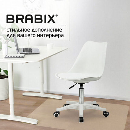 Кресло стул BRABIX "Eames MG-310 PL", пластик белый, экокожа белая, 532926