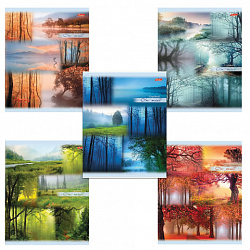 Тетрадь А5, 80 л., HATBER, скоба, линия, обложка картон, "ПРОБУЖДЕНИЕ ПРИРОДЫ" (микс), 046931, 80Т5В2