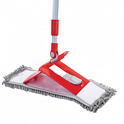 Швабра КОМПЛЕКТ черенок 75-130 см + флаундер 40 см + МОП микрофибра СИНЕЛЬ (ТИП К), PERKLIN (ПЕРКЛИН), 700981
