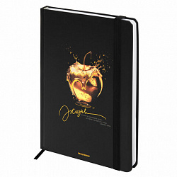 Ежедневник недатированный с резинкой А5 145х203 мм, BRAUBERG, твердый, фольга, 128 л., "Apple", 116294