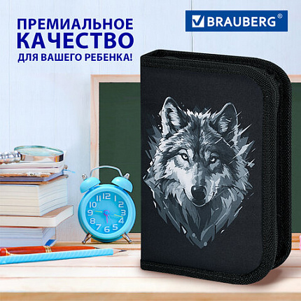 Пенал BRAUBERG, 1 отделение, полиэстер, 21х14 см, "Серый волк", 273520