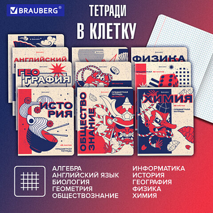 Тетради предметные, КОМПЛЕКТ 12 ПРЕДМЕТОВ, 48 л., TWIN лак, BRAUBERG "ASIA", 405174