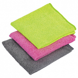 Салфетки из МИКРОФИБРЫ универсальные, 30х30 см, КОМПЛЕКТ 3 шт., ассорти (розовый, зеленый, серый), 180 г/м2, LAIMA, 700054