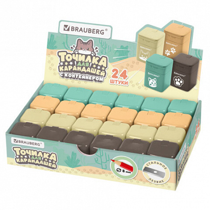 Точилка кросс-серия МИЛЫЕ КОТЫ, с контейнером, корпус ассорти, BRAUBERG, 273226