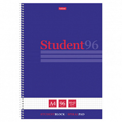 Тетрадь А4 96 л., HATBER, спираль, клетка, матовая ламинация, тиснение, "Студенту_Синяя", 081327, 96Т4лтВ1сп29868