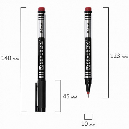 Маркер перманентный BRAUBERG "Jet", КРАСНЫЙ, супертонкий металлический наконечник 0,5 мм, 150509