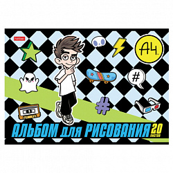 Альбом для рисования А4 20 л., скоба, обложка картон, HATBER, 205х290 мм, "Влад А4", 084854, 20А4В