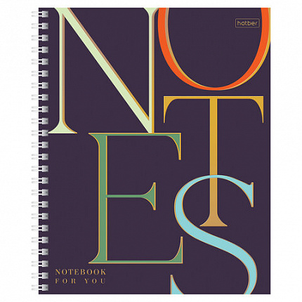 Тетрадь А5 96 л. HATBER гребень, клетка, матовая ламинация, 3D-фольга, "Notes" (микс в спайке), 090317, Тетрадь 96л Not