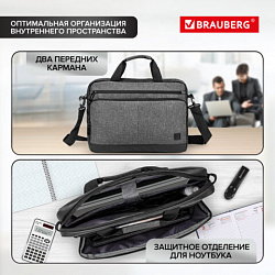 Сумка портфель BRAUBERG FORWARD с отделением для ноутбука 15,6", Deep grey, темно-серая, 29х40х9 см, 270832