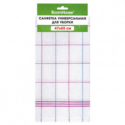 Салфетка универсальная, ХЛОПОК, 47х65 см, белая клетка, легкий цветной контур, ассорти, BOOMHOUSE (БУМХАУС), 700886