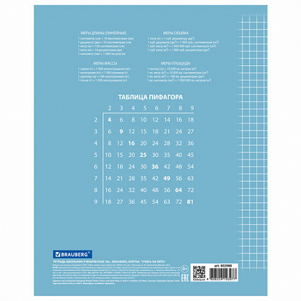 Тетрадь 18 л. BRAUBERG ЭКО "5-КА", клетка, обложка плотная мелованная бумага, СИНЯЯ, 402988