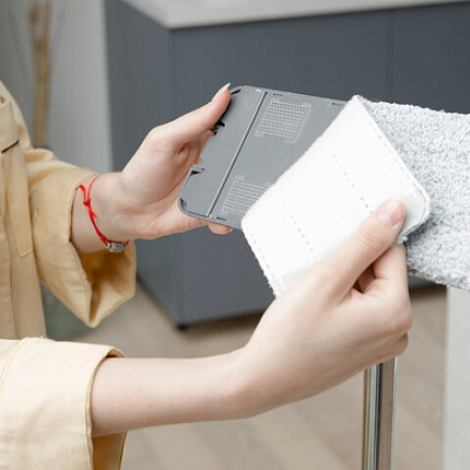 Швабра с отжимом и ведром 8л/7л двухкамерное, насадка из микрофибры карманы с 2-х сторон, серый, Light Mop, MILEY, 901-618