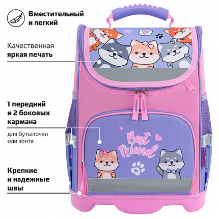 Ранец ЮНЛАНДИЯ WISE, 1 отделение, 3 кармана, устойчивое дно, "Верные друзья", 37х29х15 см, 273161