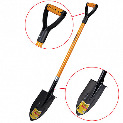 Лопата штыковая стальная 21х29 см, ОБЩАЯ ДЛИНА 115 см, черенок стекловолокно, V-ручка, RABBITEX (РАББИТЕКС) "FIBERGLASS", 700477