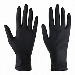 Перчатки нитриловые сверхпрочные с текстурой SFM MEGA TEX BLACK, Германия, 25 пар (50 штук), размер 6-7, S (малый)