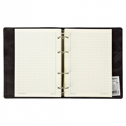 Тетрадь на кольцах А5 (180х220 мм), 120 листов, под кожу, клетка, BRAUBERG "Main", черный, 402004