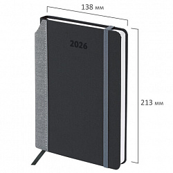 Ежедневник датированный 2026 А5 138x213 мм, BRAUBERG "Mosaic", под кожу, карман для ручки, черный, 117114