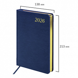 Ежедневник датированный 2026 А5 138x213 мм, BRAUBERG "Iguana", под кожу, синий, 117056