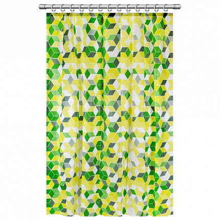 Шторка для ванной PEVA, 180х200 см, кольца в комплекте, дизайн ассорти, ФИГУРЫ, PRIMILA (ПРИМИЛА), 700075