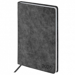 Ежедневник датированный 2026 А5 138х213 мм, BRAUBERG "Ice", под кожу, черный, 117393