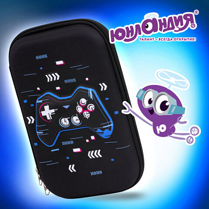 Пенал ЮНЛАНДИЯ большой, 1 отделение, 1 откидная планка, карман, полиэстер/EVA, 22х15х5 см, "Lucky gamer", 273196