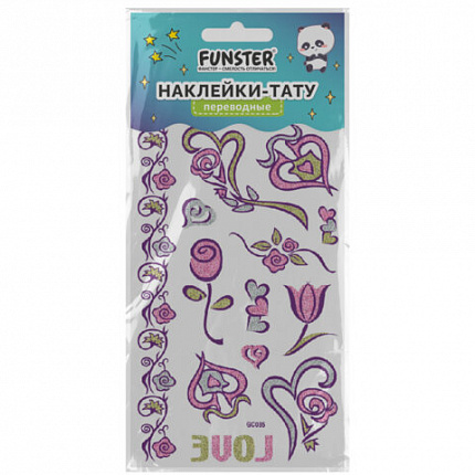 Наклейки-тату переводные "Блестящие", 15,5х9,5 см, ассорти 8 видов, FUNSTER (ФАНСТЕР), 666107