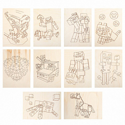 Заготовки деревянные для выжигания "Кубический мир", 5 шт., 10 рисунков, 15х21 см, BRAUBERG HOBBY, 665309