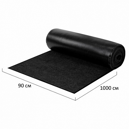 Коврик ДОРОЖКА 0,9х10 м, ЧЕРНЫЙ, влаго-грязезащита, 430 г/м2, ребристая, LAIMA EXPERT, 701042