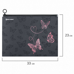 Папка для тетрадей BRAUBERG А4, 1 отделение, пластик, на zip-lock-молнии, "Neon butterflies", 272103