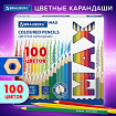 Карандаши цветные супермягкие яркие BRAUBERG MAX, 100 цветов, шестигранные, грифель 3,3 мм, натуральное дерево, 181862