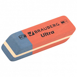 Ластики BRAUBERG "Ultra" 6 шт., размер ластика 41х14х8 мм, красно-синие, натуральный каучук, 229599.