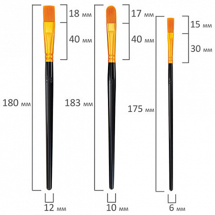 Кисти набор 10 шт., синтетика, черные, № 2/0-8 (Круглые; Овальные; Плоские; Лайнеры), WBZ, 201084