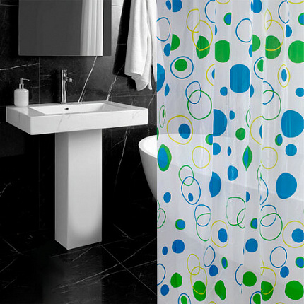 Шторка для ванной PEVA, 180х180 см, кольца в комплекте, дизайн ассорти, КРУГИ, WBZ (ВБЗ), 700070