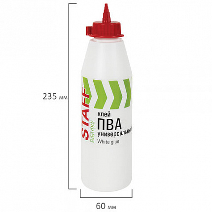 Клей ПВА универсальный 0,5 кг (бумага, картон, дерево), STAFF, 606429