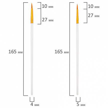 Кисти набор 10 шт., синтетика, белые, № 2/0-8 (Круглые; Овальные; Плоские; Лайнеры), WBZ, 201087