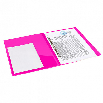Папка с металлическим скоросшивателем и внутренним карманом BRAUBERG "Neon", 16 мм, розовая, до 100 листов, 0,7 мм, 227466