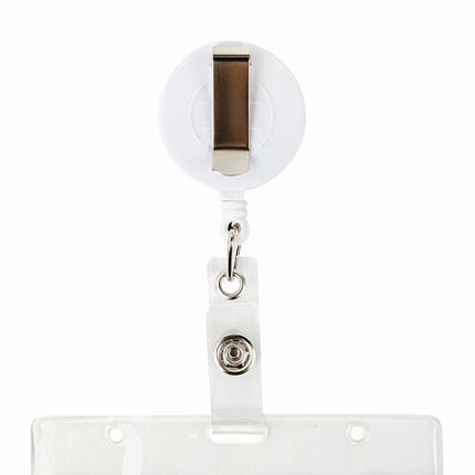 Бейдж горизонтальный (60х90 мм), с держателем-рулеткой 70 см, белый, BRAUBERG, 238241