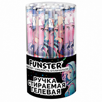 Ручка стираемая гелевая с принтом FUNSTER "ANIME", СИНЯЯ, корпус ассорти, игольчатый наконечник 0,5 мм, линия 0,35 мм, 144412