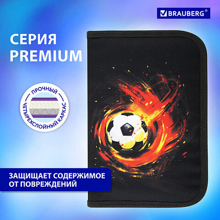 Пенал BRAUBERG с наполнением, 1 отделение, 1 откидная планка, 24 предмета, 21х14 см, "Огненный мяч", 270723