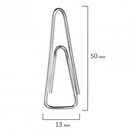 Скрепки большие 50 мм, ОФИСМАГ, никелированные, треугольные, 50 шт., в картонной коробке, 222093