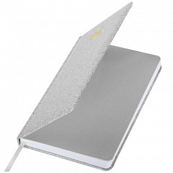 Ежедневник датированный 2026, А5, 138x213 мм, BRAUBERG "Sparkle", под кожу, блестки, серебристый, 117440