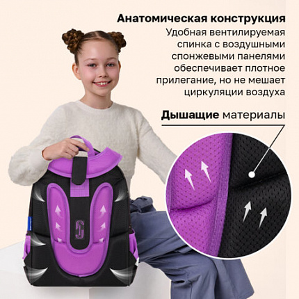 Ранец BRAUBERG ORIGINAL, 2 отделения, с брелоком, "Космический кот", 38х29х16 см, 274403
