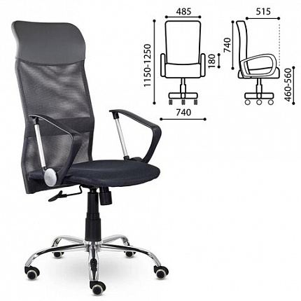 Кресло "Ультра", высокая спинка, с подлокотниками, хром, черное