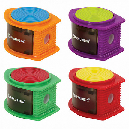 Точилка BRAUBERG "Flash", с контейнером, пластиковая, корпус ассорти, 228472