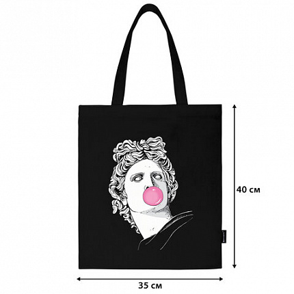 Сумка-шоппер BRAUBERG PREMIUM, канвас, 40х35 см, на кнопке, карман, черный, "Aphrodite", 271904