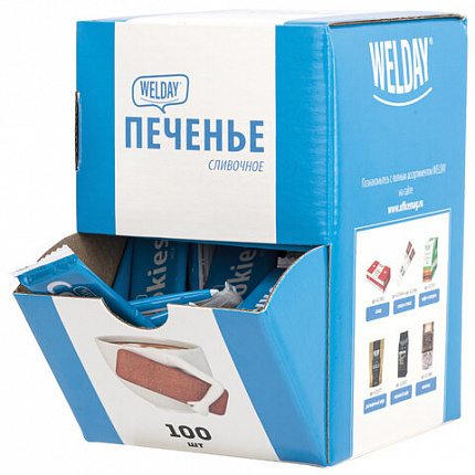 Печенье хрустящее в индивидуальной упаковке WELDAY (ВЭЛДЭЙ) "Сливочное", 100 штук в офис-боксе, 624096