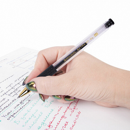 Ручка гелевая с грипом BRAUBERG "EXTRA GT GLD", ЧЕРНАЯ, стандартный узел 0,5 мм, линия 0,35 мм, 143919