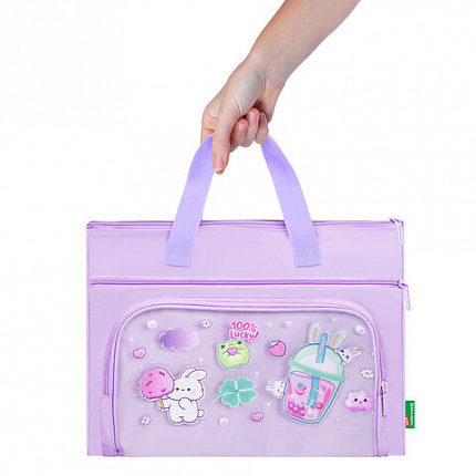 Папка на молнии с ручками BRAUBERG KIDS, ПВХ-карман, 27x35 см, "Ягодный коктейль", 274474
