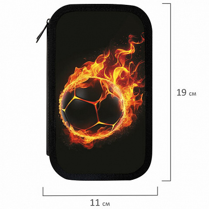 Пенал ЮНЛАНДИЯ, 3 отделения, картон с эффектом soft-touch, 19х11 см, "Fire ball", 273501